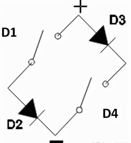 Schematic diagram of the positive half-cycle of the bridge rectifier circuit