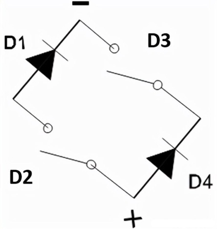 Schematic diagram of the negative half-period of the bridge rectifier circuit